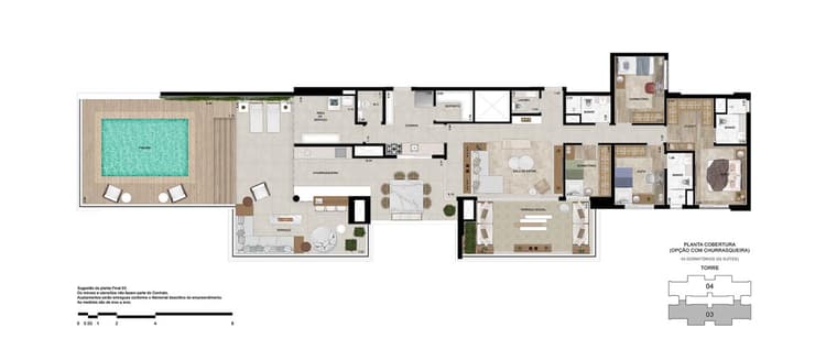Planta da cobertura de 257m² priv.