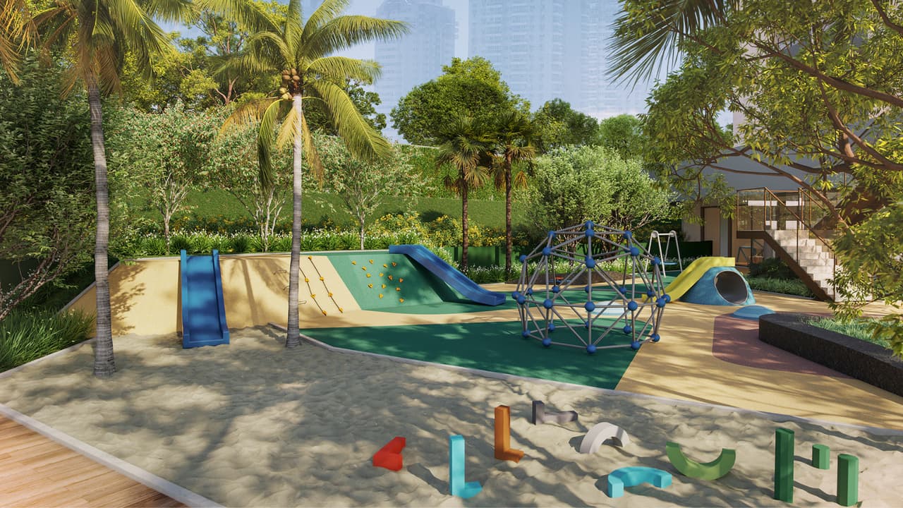 Perspectiva ilustrada do playground do Gaea Home Resort